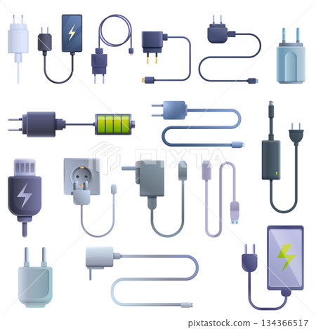 Charger icons set, cartoon style Charger icons set, cartoon style 134366517