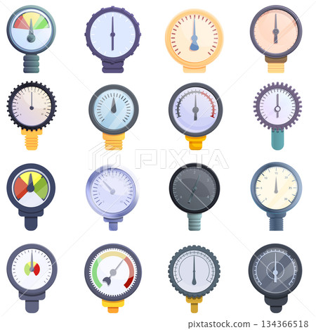 Manometer icons set, cartoon style Manometer icons set, cartoon style 134366518