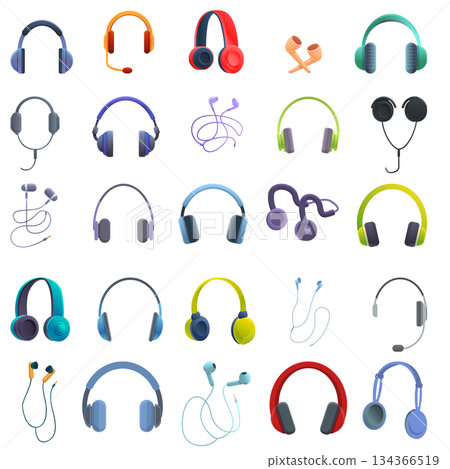 Headset icons set, cartoon style Headset icons set, cartoon style 134366519
