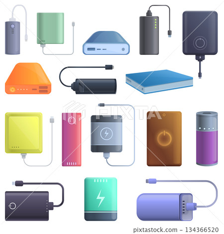 Power bank icons set, cartoon style 134366520
