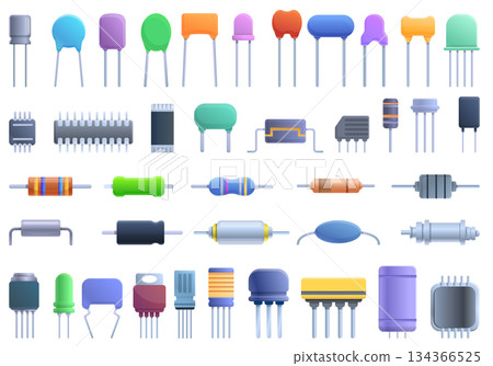 Capacitor icons set, cartoon style 134366525