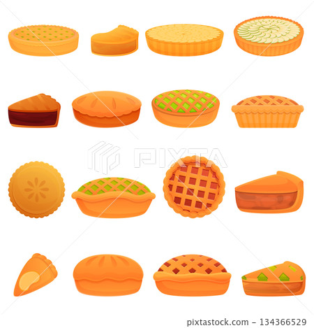 Apple pie icons set, cartoon style Apple pie icons set, cartoon style 134366529