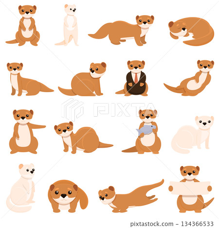 Mink icons set, cartoon style 134366533