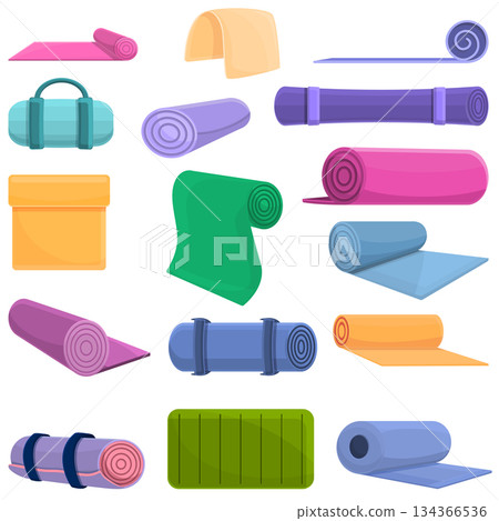 Yoga mat icons set, cartoon style 134366536