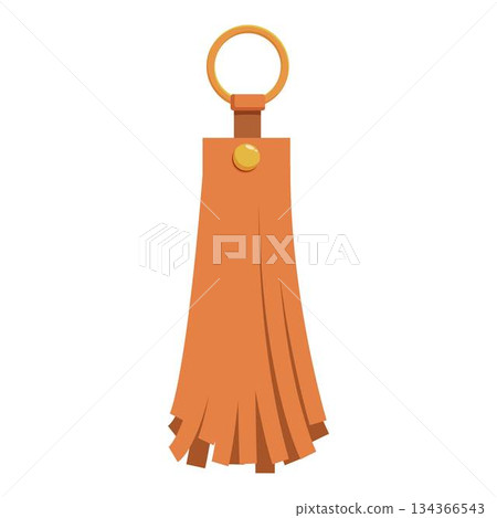 Orange tassel keychain with gold ring and button hanging 134366543
