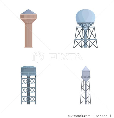 Set of water towers icons isolated on white background 134366601
