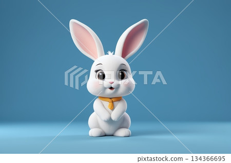 可爱白色动画兔子形象 134366695