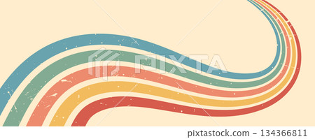 Stripe rainbow groovy. Retro geometric backdrop with playful arches on beige. Artistic prints or interior design projects. Vintage vector illustration Stripe rainbow groovy. Retro geometric backdrop with playful arches on beige. Artistic prints or interior design projects. Vintage vector illustration 134366811