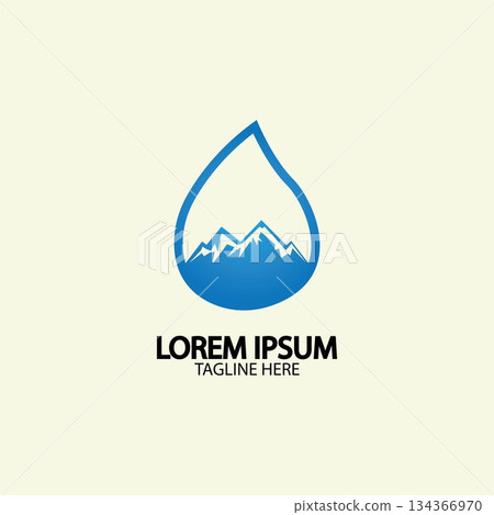 Water drop with mountain river icon Logo vector illustration for water business stock illustration Water drop with mountain river icon Logo vector illustration for water business stock illustration 134366970
