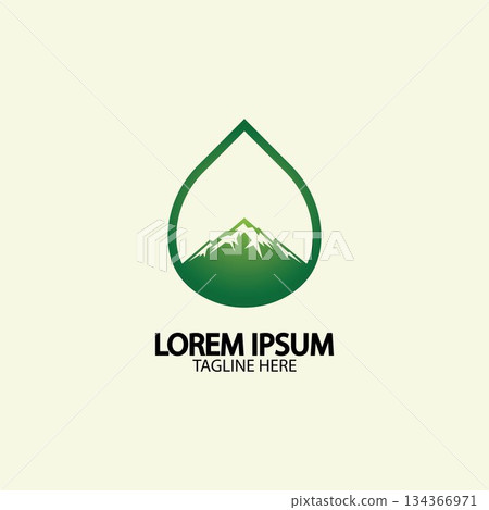 Water drop with mountain river icon Logo vector illustration for water business stock illustration 134366971