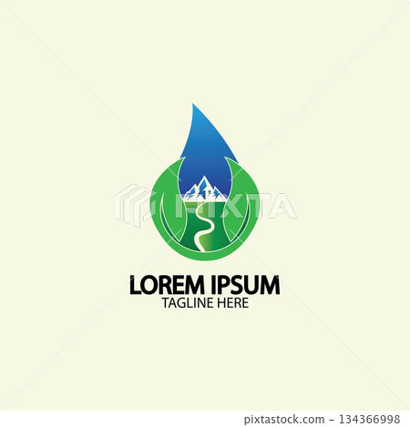 Water drop with mountain river icon Logo vector illustration for water business stock illustration 134366998