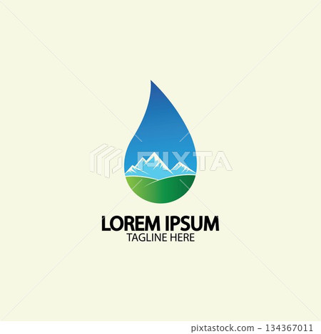 Water drop with mountain river icon Logo vector illustration for water business stock illustration Water drop with mountain river icon Logo vector illustration for water business stock illustration 134367011