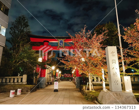 Tomioka Hachimangu Shrine in Koto Ward, Tokyo on an autumn night Tomioka Hachimangu Shrine in Koto Ward, Tokyo on an autumn night 134367313
