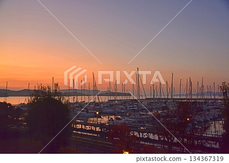 Sunrise scenery at the theme park 134367319