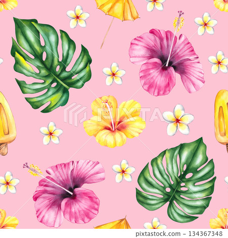 Summer watercolor illustration from the flamingo series 134367348