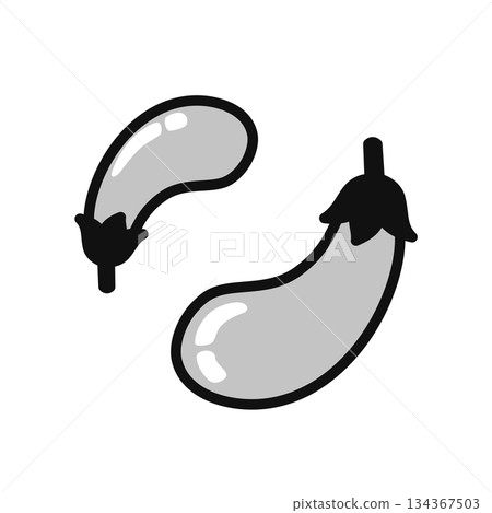 Monochrome icon illustration of two eggplants, large and small, vector 134367503