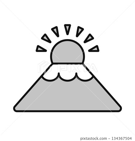 Icon of the first sunrise of the year climbing from Mount Fuji Monochrome line drawing vector illustration 134367504