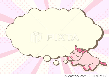 Illustration of a sleeping horse dreaming with a speech bubble 134367512