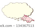 A cloud-shaped speech bubble of a sleeping horse dreaming Vector illustration 134367513