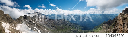 Austria Alps, Kaprun Spectacular Panoramic Landscape of Snow-Capped Mountains Meets Azure Skies 134367591