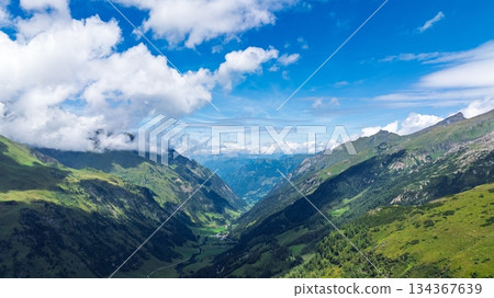 Majestic Alpine Valley Vista in Austria Alps A Breathtaking Summer Landscape Panorama 134367639