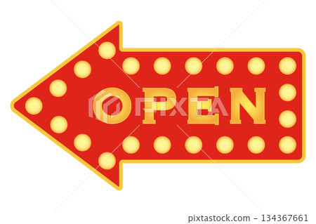 Illustration of an arrow-shaped open sign 134367661
