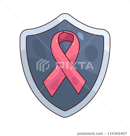 illustration of Health Shield with Pink Ribbon 134368407