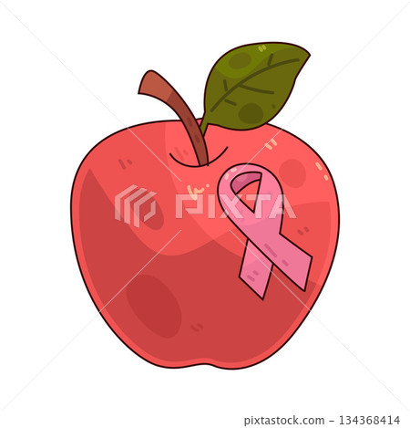 illustration of Apple with Pink Ribbon illustration of Apple with Pink Ribbon 134368414