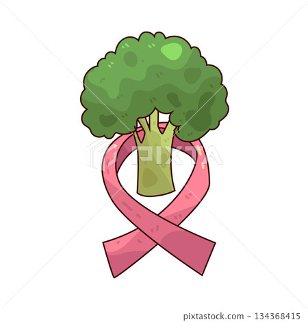illustration of Broccoli with Pink Ribbon illustration of Broccoli with Pink Ribbon 134368415