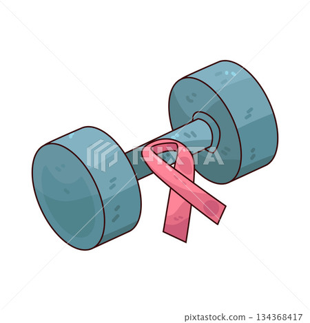 illustration of Exercise Dumbbell with Pink Ribbon illustration of Exercise Dumbbell with Pink Ribbon 134368417