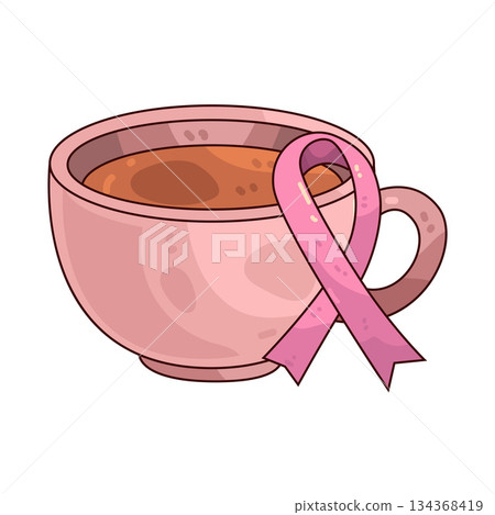 illustration of Tea Cup with Pink Ribbon illustration of Tea Cup with Pink Ribbon 134368419