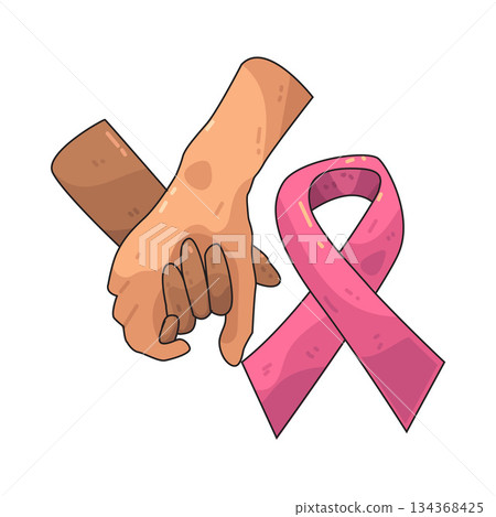 illustration of Holding Hands with Pink Ribbon illustration of Holding Hands with Pink Ribbon 134368425