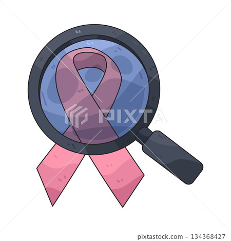 illustration of Magnifying Glass with Pink Ribbon illustration of Magnifying Glass with Pink Ribbon 134368427