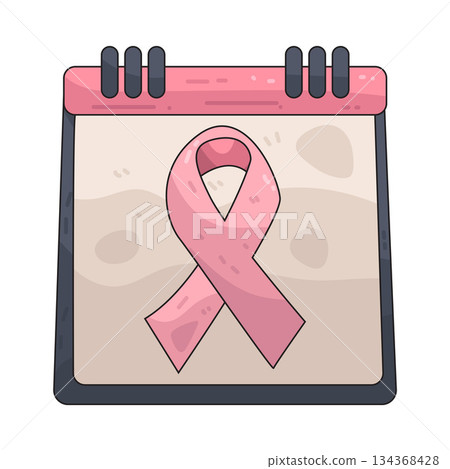 illustration of Calendar Month with Pink Ribbon 134368428