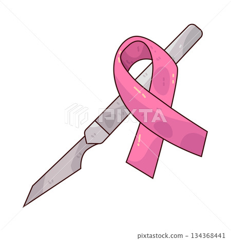 illustration of Scalpel with Pink Ribbon 134368441