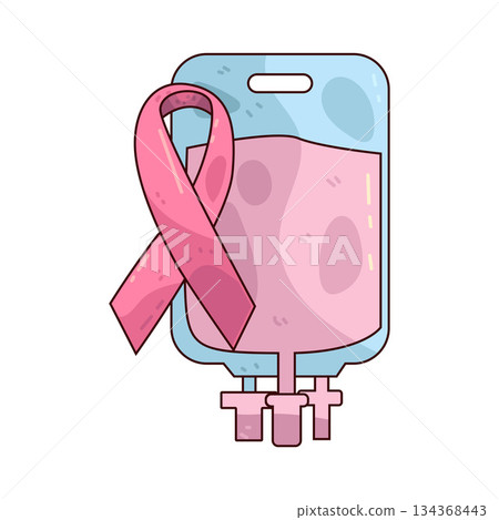 illustration of IV Bag with Pink Ribbon illustration of IV Bag with Pink Ribbon 134368443
