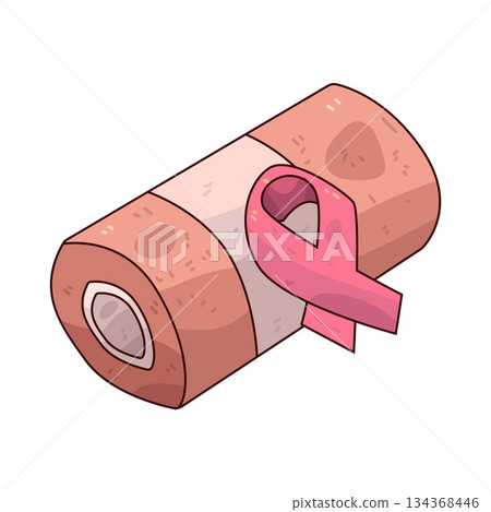 illustration of Bandage with Pink Ribbon 134368446