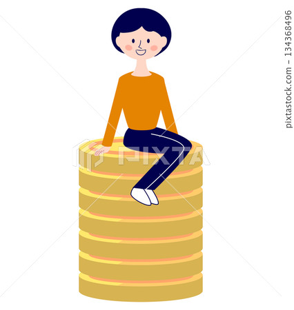 Woman riding a coin Woman riding a coin 134368496