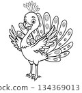 Happy Cartoon Peacock Outline for Coloring Book 134369013