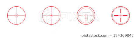 Red target and crosshair line art icons set 134369043