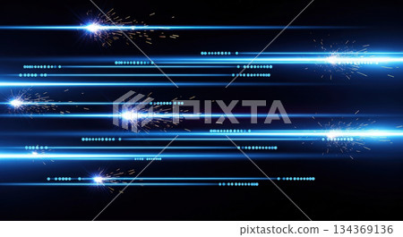 Abstract background with high speed blue laser beams and sparks, futuristic technology and energy concept for modern design, isolated on black Abstract background with high speed blue laser beams and sparks, futuristic technology and energy concept for modern design, isolated on black 134369136