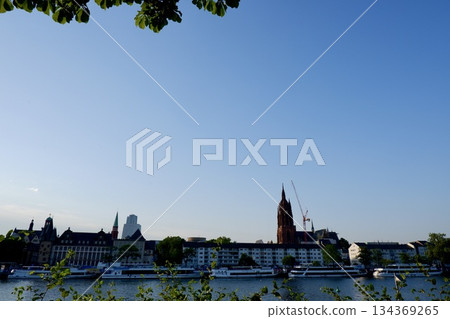 Cityscape and blue sky along the river in Frankfurt, Germany 134369265