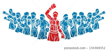 Group of Boxer Mix Action Boxing Sport Cartoon Graphic Vector 134369352