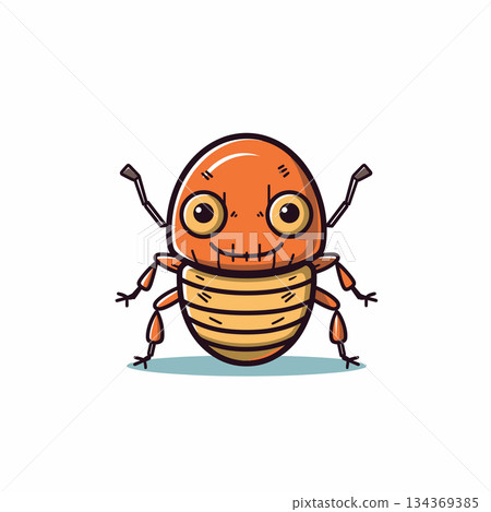 Cartoon insect with orange body, googly eyes, and a happy smile posing on a white background 134369385