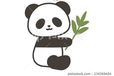 手繪插圖,一隻可愛的熊貓坐在竹葉旁。 手繪插圖,一隻可愛的熊貓坐在竹葉旁。 134369484