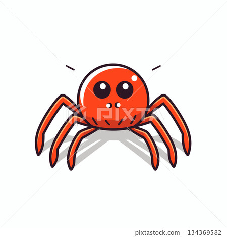 Orange cartoon spider with eight legs on a white isolated background 134369582