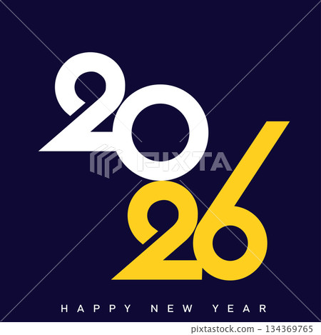 Happy New Year 2026 Creative Minimalist Yellow Typography Poster Design. Vector Happy New Year 2026 Creative Minimalist Yellow Typography Poster Design. Vector 134369765