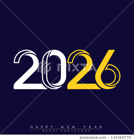 Happy New Year 2026 Creative Minimalist Yellow Typography Poster Design. Vector Happy New Year 2026 Creative Minimalist Yellow Typography Poster Design. Vector 134369770