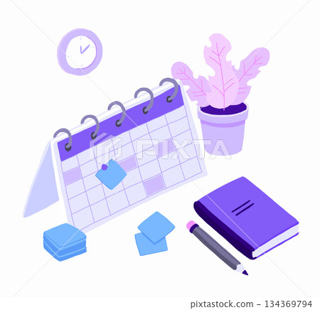 Isometric planning business task schedules for the week. Online business schedule, planning schedule, news, reminder, and events concept. 134369794