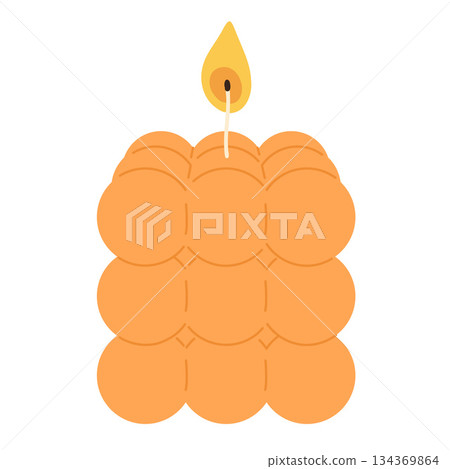 Various Candles. Different shapes and sizes. Pillar, jar candle, square, container candle, heart shaped. Decorative wax candles for relax and spa. Matches, candle snuffer. Hand drawn Vector set 134369864